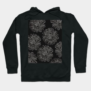 The beautiful pattern with White lineart dahlias on black background Hoodie